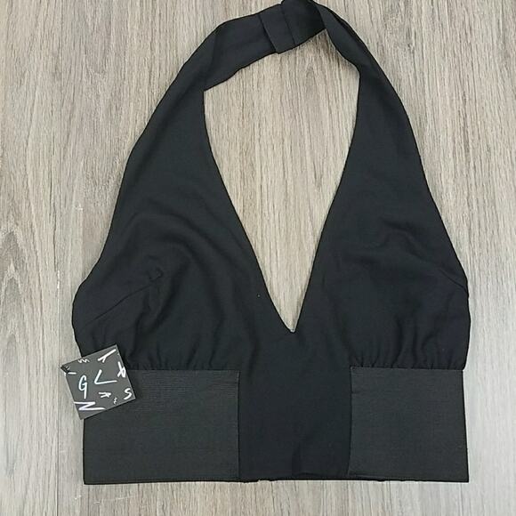 NWT Nasty Gal black Medium plunging halter top - Picture 2 of 6